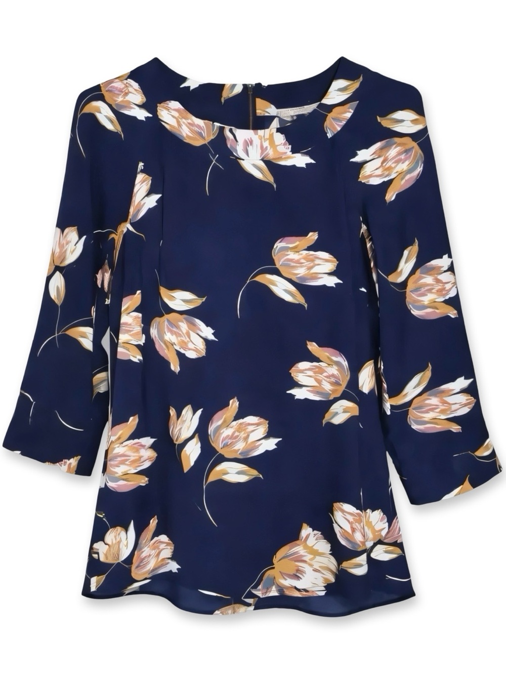Daniel Rainn Large Navy Floral Blouse Raglan 3/4 Sleeve Tunic Top